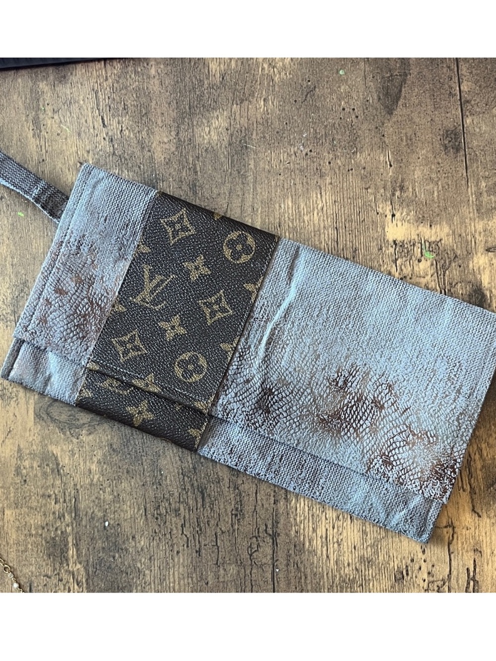 Authentic Up-Cycled Luxury Brown and Grey Clutch